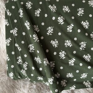 Ribbed Knit-Green With Flowers